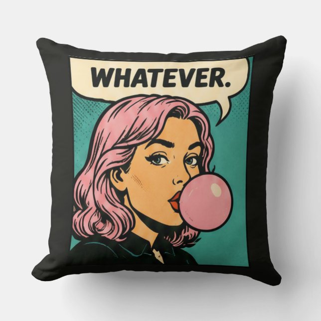 “Whatever” Retro Strip Kussen (Voorkant)