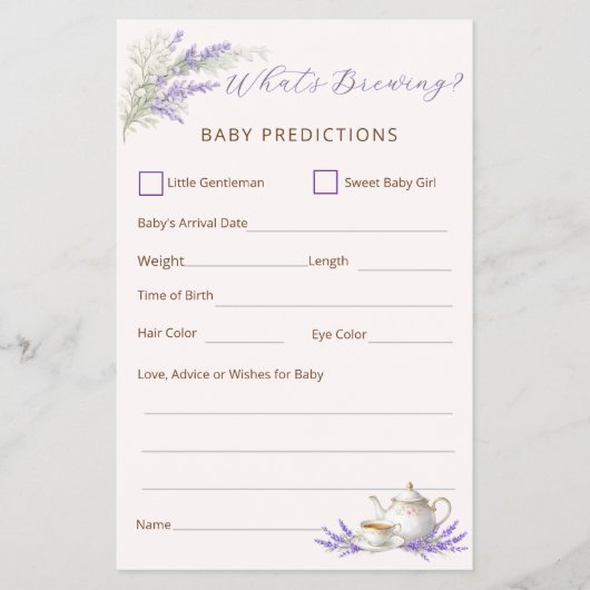 What's Brewing Tea Party Baby Prediction Card Flyer (Voorkant)