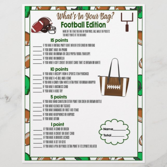 Whats in Your Bag, Football Party Game voor kinder Briefhoofd (Voorkant)