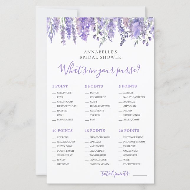 What's In Your Purse Bridal Shower Game (Voorkant)