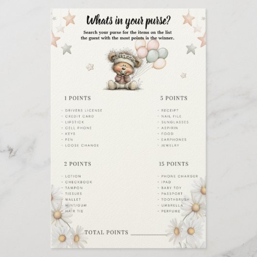 Whats in your purse? Whimsical Teddy Bear Game Briefpapier (Voorkant)