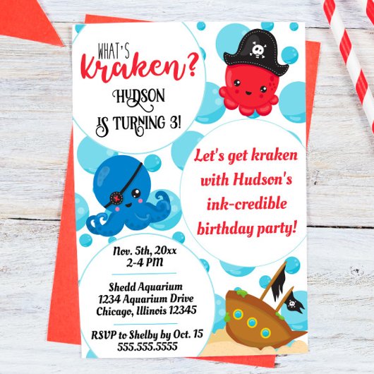 "What's Kraken" Octopus Pirate Verjaardag van kind Kaart