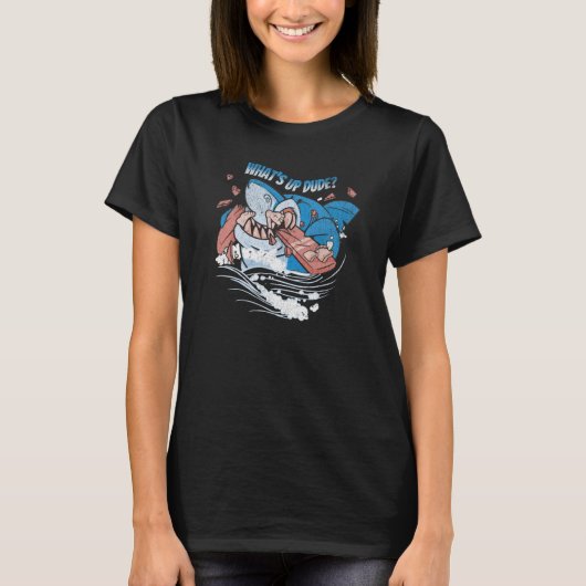 Whats Up Dude Shark & Surfer Ocean Sea Retro T-shirt (Voorkant)