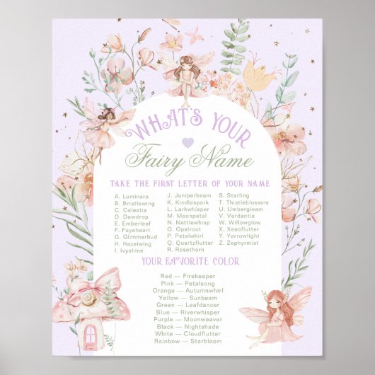Whats your Fairy Name Whimsical Birthday game Poster (Voorkant)