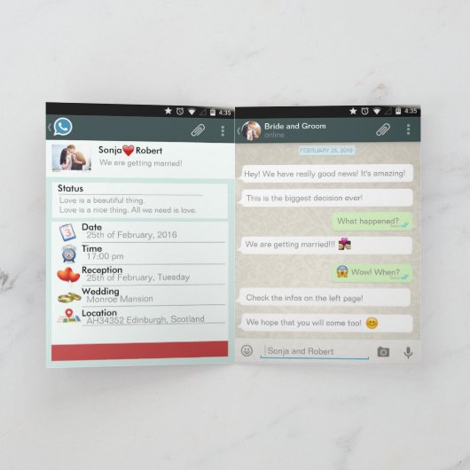 Whatsapp Android iPhone Chat Wedding Invitation (Binnen)