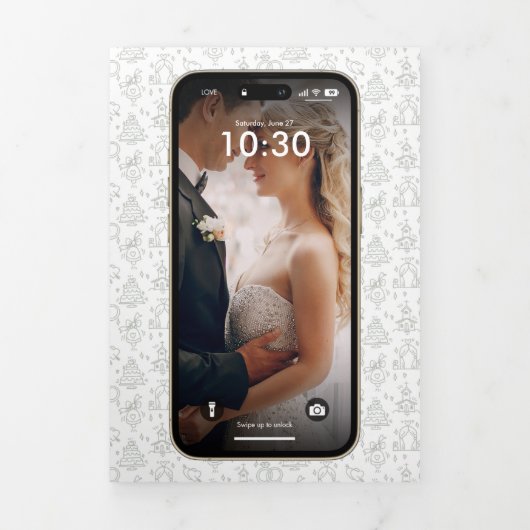 WhatsApp iPhone Chat thema bruiloft QR-code Drieluik Uitnodiging (Cover)