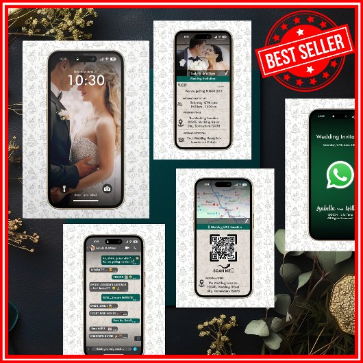WhatsApp iPhone Chat Thema Huwelijks QR Code Drieluik Uitnodiging
