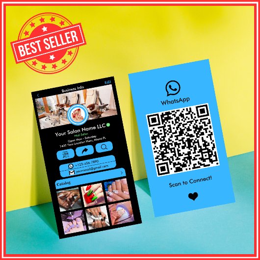 WhatsApp Nagelsalon Blauw Social Media QR Code Visitekaartje