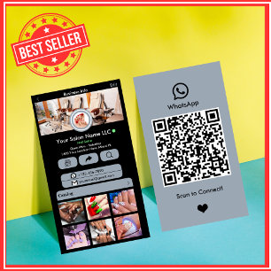 WhatsApp Nagelsalon Dusty Blue Social Media QR Visitekaartje