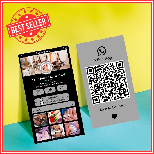 WhatsApp Nagelsalon Grijs Social Media QR Code Visitekaartje