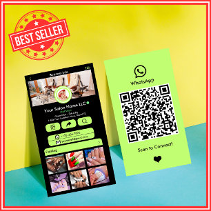 WhatsApp Nagelsalon Lime Green Social Media QR Visitekaartje