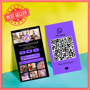 WhatsApp Nagelsalon Paars Social Media QR Code Visitekaartje