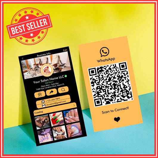 WhatsApp Nagelsalon Peach Social Media QR Code Visitekaartje