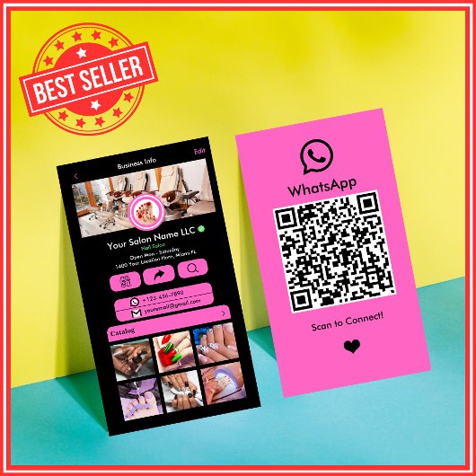 WhatsApp Nagelsalon Roze | QR-code voor sociale me Visitekaartje