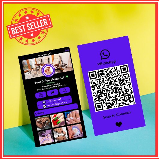 WhatsApp Nagelsalon Violet Social Media QR Code Visitekaartje