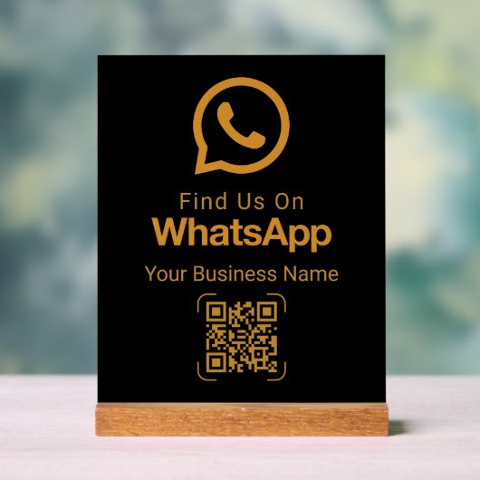 WhatsApp QR Code Business Contact Black Gold Acryl Bord (Neutraal)