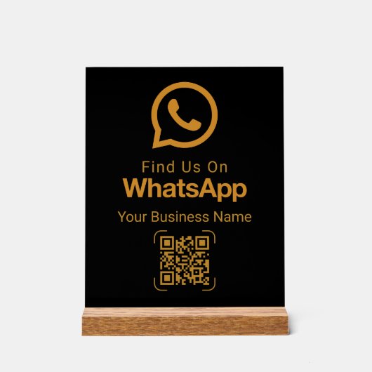 WhatsApp QR Code Business Contact Black Gold Acryl Bord (Voorkant)
