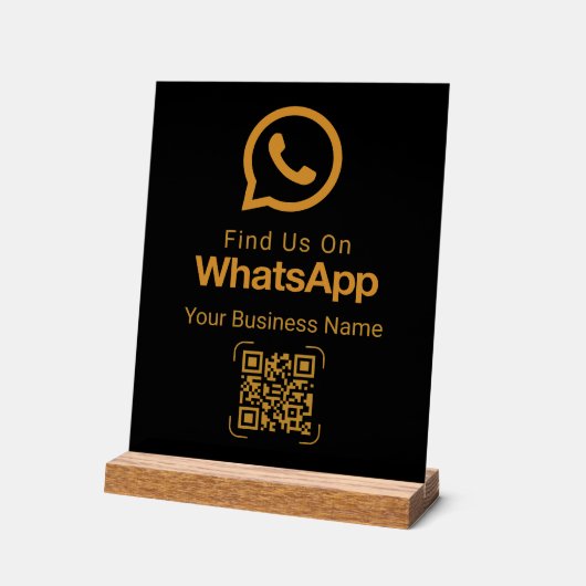 WhatsApp QR Code Business Contact Black Gold Acryl Bord (Hoek)