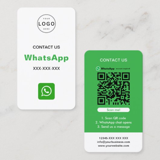 WhatsApp QR Code Eenvoudige Minimalistische Logo Visitekaartje (Voorkant / Achterkant)