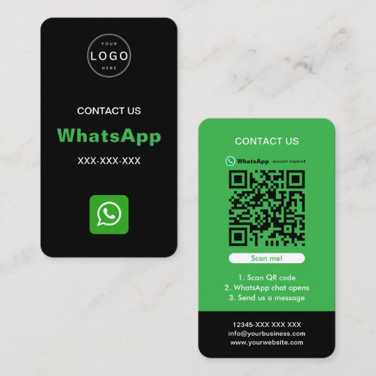WhatsApp QR Code Eenvoudige Minimalistische Logo Visitekaartje (Voorkant / Achterkant)