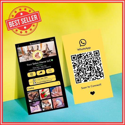 WhatsApp QR-code | Gele moderne nagelstudio Visitekaartje