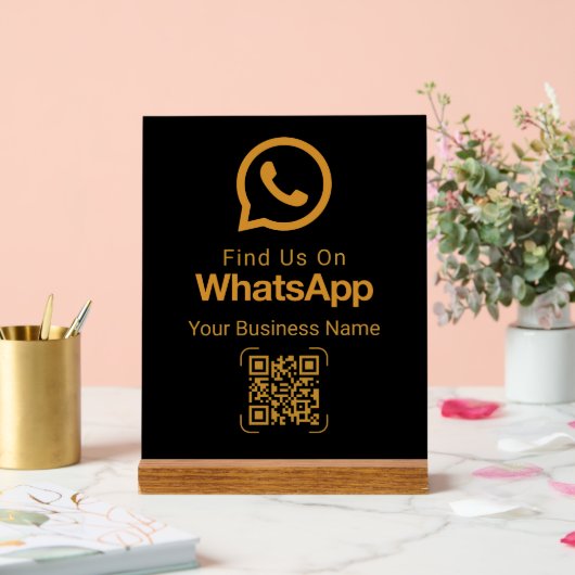 WhatsApp QR-code Zakelijk Contact Zwart Goud Acryl Bord (Huwelijk)