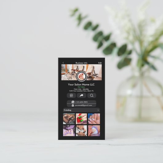 WhatsApp Zwart Nagelsalon Social Media QR Visitekaartje (Staand voorkant)