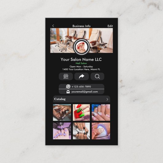 WhatsApp Zwart Nagelsalon Social Media QR Visitekaartje (Voorkant)