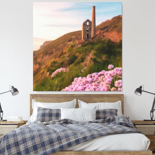 Wheal Coates tin mijn, Cornwall schilderij Canvas Afdruk (Insitu (Slaapkamer))
