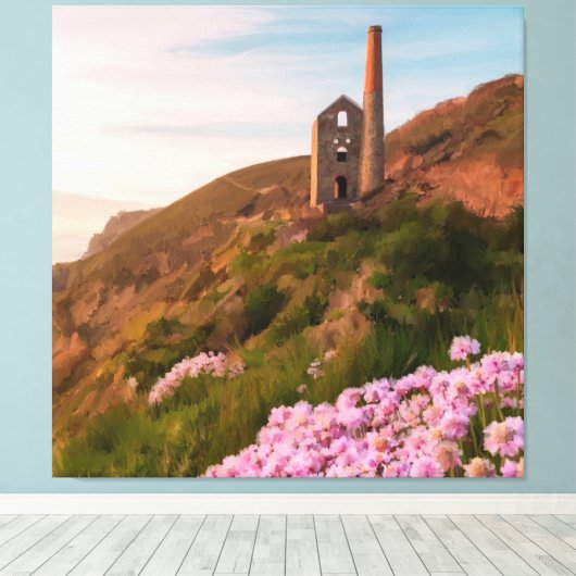 Wheal Coates tin mijn, Cornwall schilderij Canvas Afdruk (Insitu (Houten vloer))
