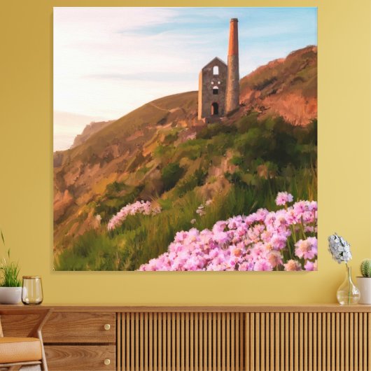 Wheal Coates tin mijn, Cornwall schilderij Canvas Afdruk (Insitu (Woonkamer))