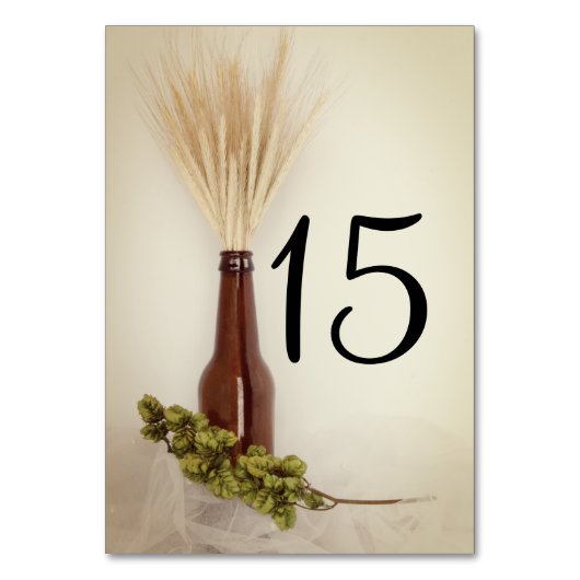 Wheat and Hops Brewery Wedding Table Number Kaart (Voorkant)