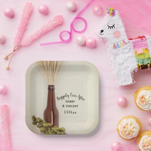 Wheat and Hops Hoppily Ever Brewery Wedding Papieren Bordje (Feest)