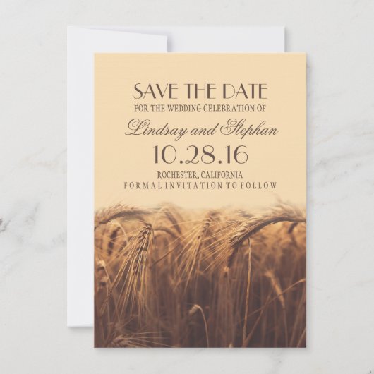 Wheat Fall Wedding Save the Date Invitations (Voorkant)