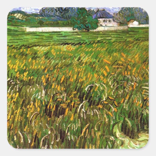 Wheat Field in Auvers door Vincent van Gogh Vierkante Sticker (Voorkant)
