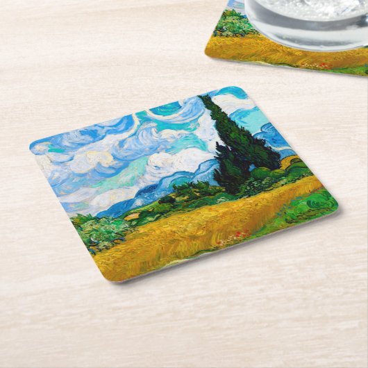 Wheat Field met Cypresses, Van Gogh Kartonnen Onderzetters (Schuin)