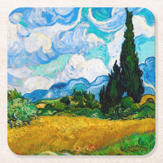 Wheat Field met Cypresses, Van Gogh Kartonnen Onderzetters (Voorkant)