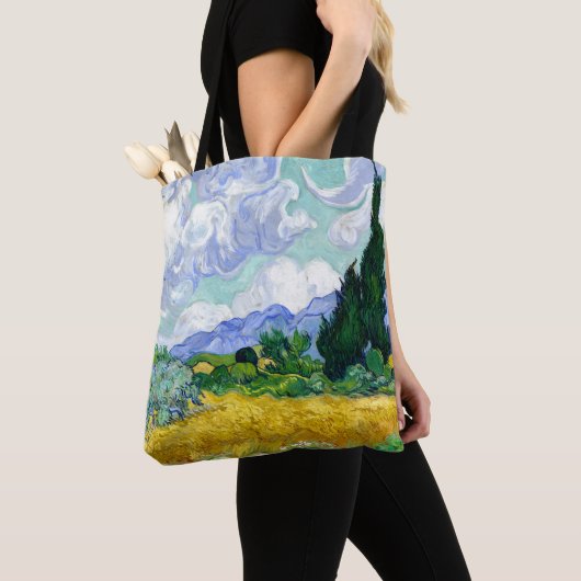Wheat Field met Cypresses van Van Gogh Fine Art Tote Bag (Dichtbij)