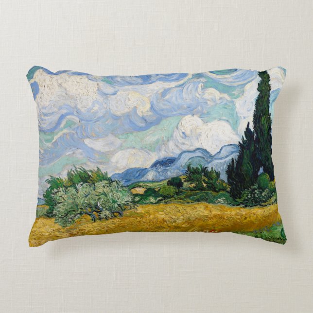 Wheat Field met Cypresses van Vincent Van Gogh Decoratief Kussen (Voorkant)