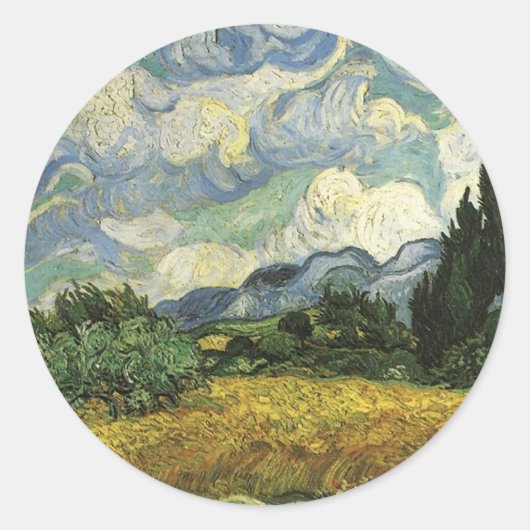 Wheat Field met Cypresses, Vincent Van Gogh Ronde Sticker (Voorkant)