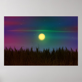 Wheat Field Night sky en moon Oil Painting Summer Poster