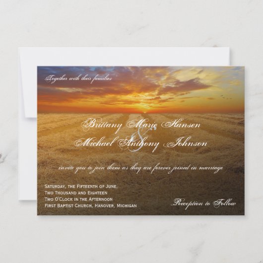 Wheat Field Sunset Country Wedding Invitations Kaart (Voorkant)