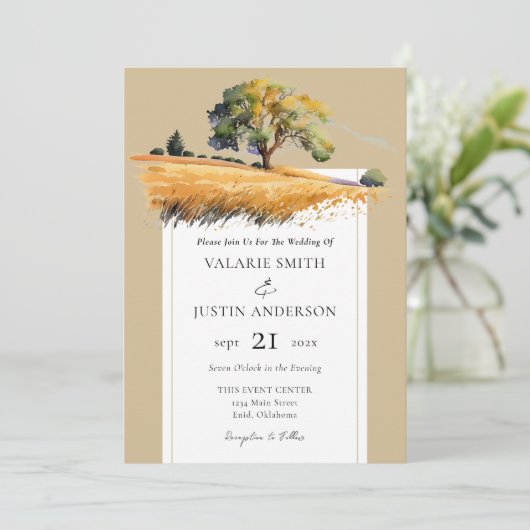Wheat Field Treding Wedding All in One Invitation Kaart (Staand voorkant)
