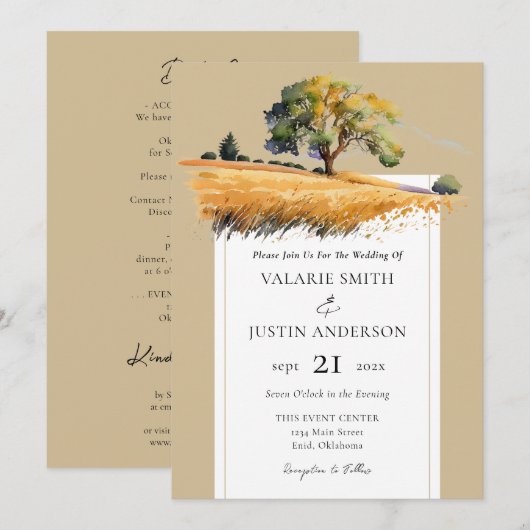 Wheat Field Treding Wedding All in One Invitation Kaart (Voorkant / Achterkant)