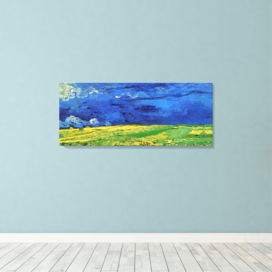 Wheat Field under Clouded Sky by Vincent van Gogh Canvas Afdruk (Insitu (Houten vloer))
