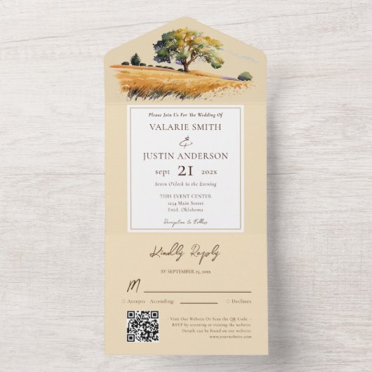 Wheat Field Western Weddenschap in één uitnodiging (Binnen)