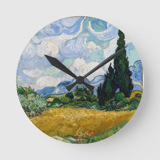 Wheat Field with Cypresses Wall Clock Ronde Klok (Voorkant)
