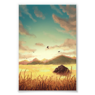Wheat fields at sunrise foto afdruk