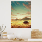 Wheat fields at sunrise poster (Keuken)