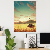 Wheat fields at sunrise poster (Thuiskantoor)
